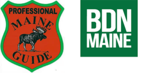 Maine Guide badge and BDN Maine logo