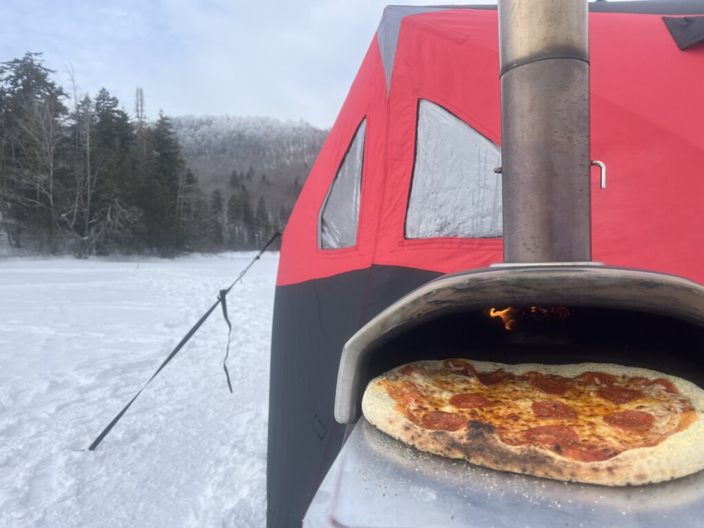 Fresh pizza on the ice