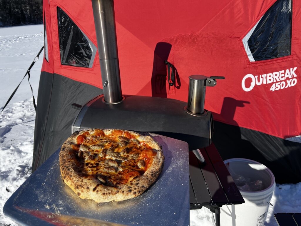 Warm lunch on ice fishing trips in Maine