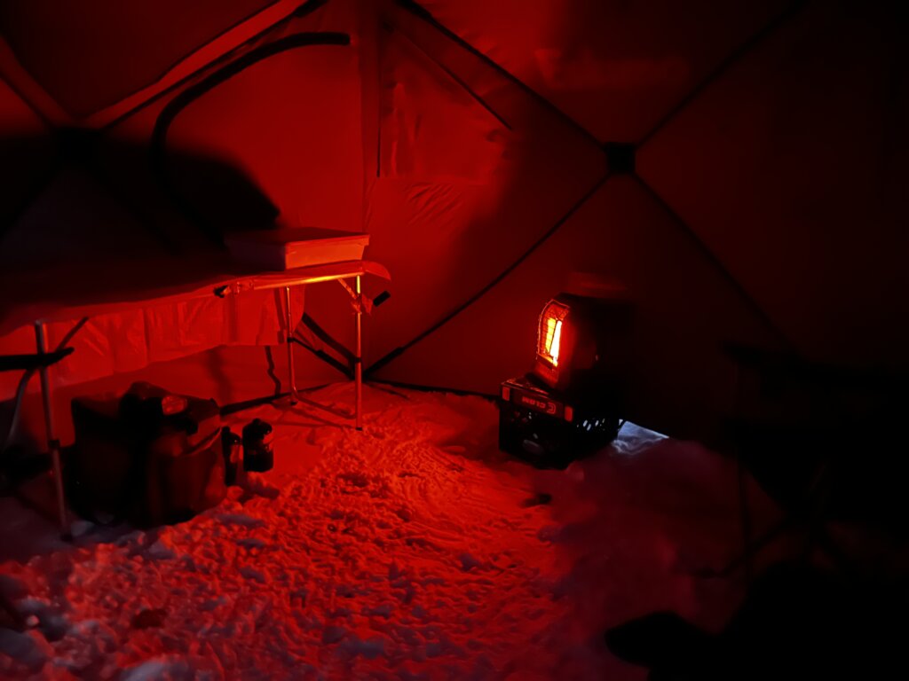 Heated shelter before sunrise