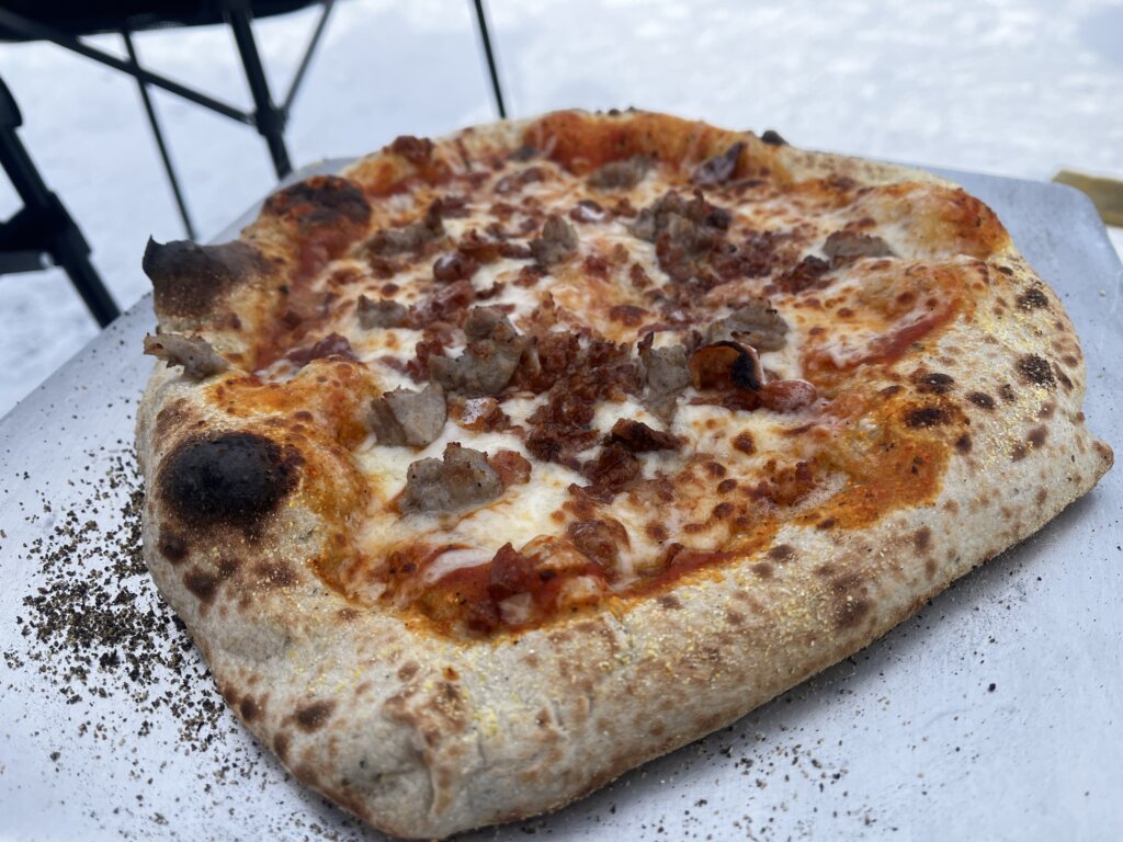 Fresh pizza ice fishing