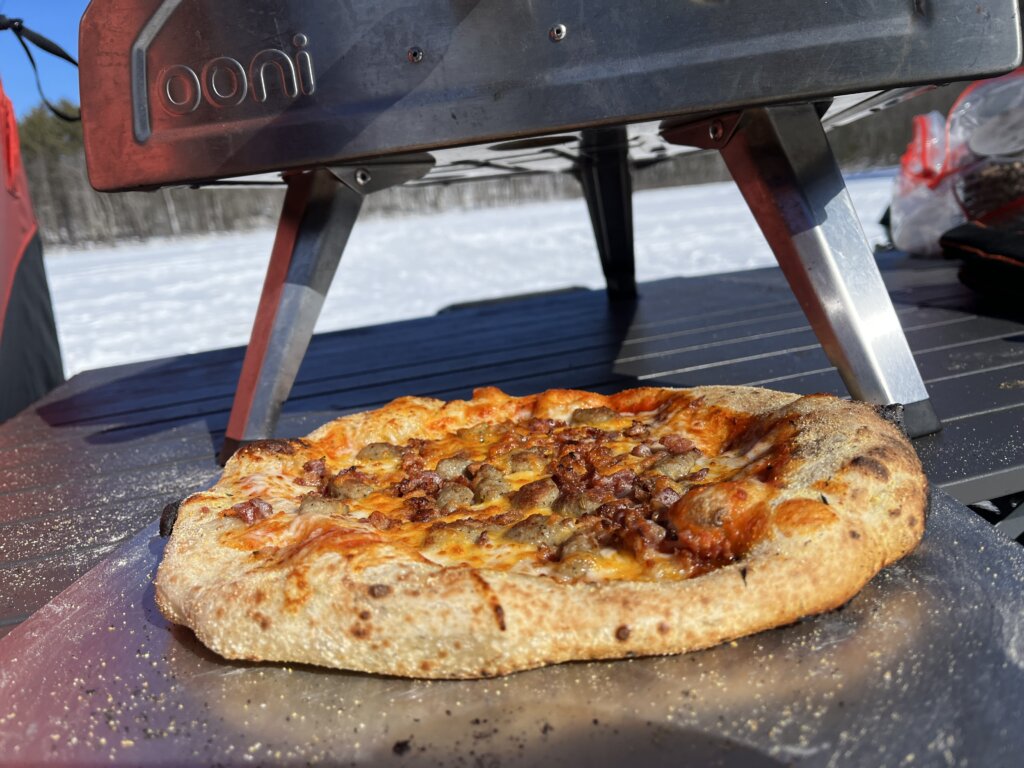 Fresh pizza on the ice